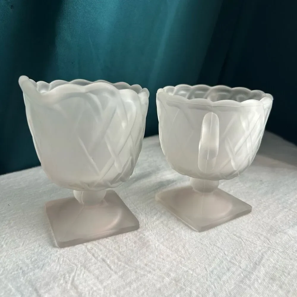 Indiana Glass Frosted Pretzel Pattern Creamer and Sugar Set